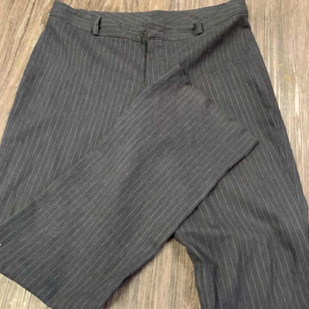 Grey white striped dress pants flared